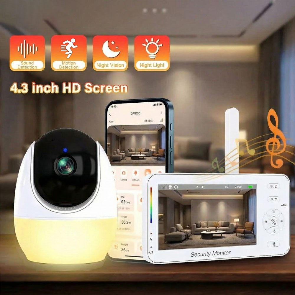 Baby Nursery Temperature - จอภาพวิดีโอสำหรับเด็กขนาด 4.3 นิ้ว พร้อมกล้อง, ระบบ PTZ,