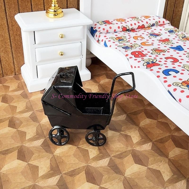 Baby Nursery Furniture Sets - 85AE น่ารักสมจริงสีดำ Pram MINI Crib Retro