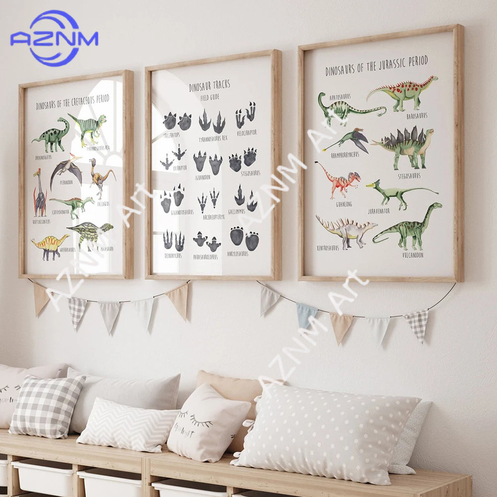 Baby Nursery Ornaments - 1/3 ชิ้น, โปสเตอร์การศึกษาความรู้ภาษาอังกฤษเกี่ยวกับไดโนเสาร์การ์ตูนสำหรับเด็ก ของเล่นห้องนอนเด็ก ของตกแต่งผ้าใบ