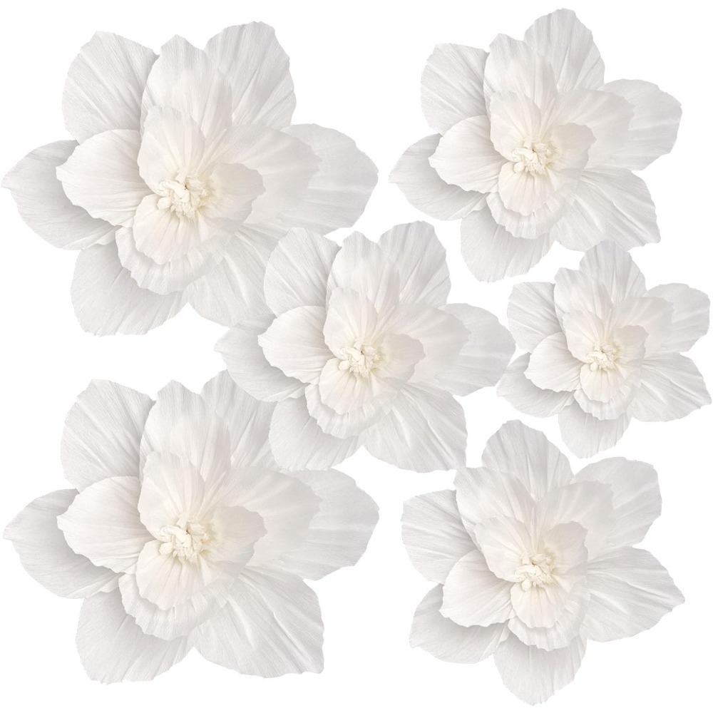 Baby Nursery Ornaments - 6PCS ดอกไม้กระดาษประดิษฐ์ Wall Decor 3D กระดาษทิชชูดอกไม้งานแต่งงานวันเกิดตกแต่งห้องสีขาวงาช้างเจ้าสาว