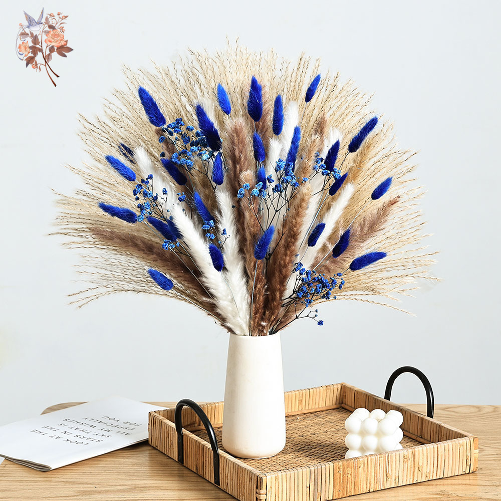 Baby Nursery Ornaments - 70 Stem Blue Fluffly หางกระต่าย Pampas