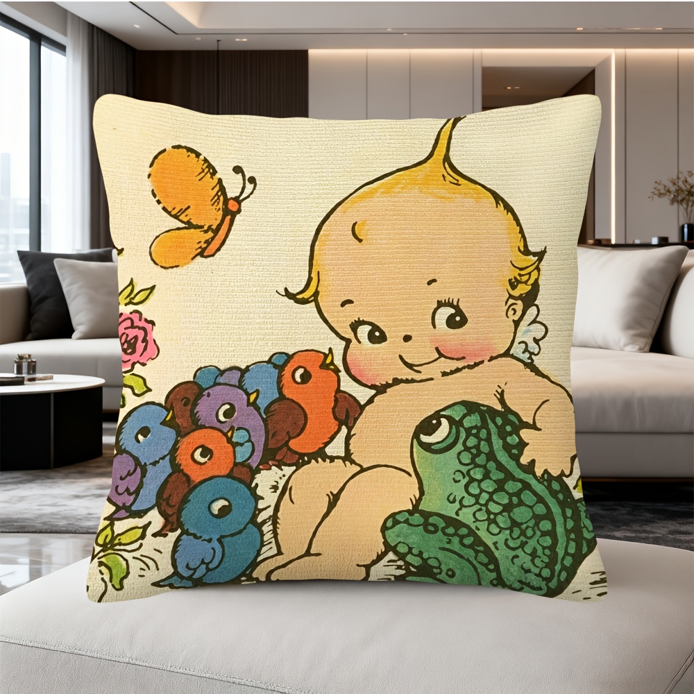 Baby Nursery Chair - ปลอกหมอนอิงลายการ์ตูนกบเด็กน่ารัก ของตกแต่งห้องเด็ก ของขวัญ 40x40 ซม. ลายสัตว์ป่า