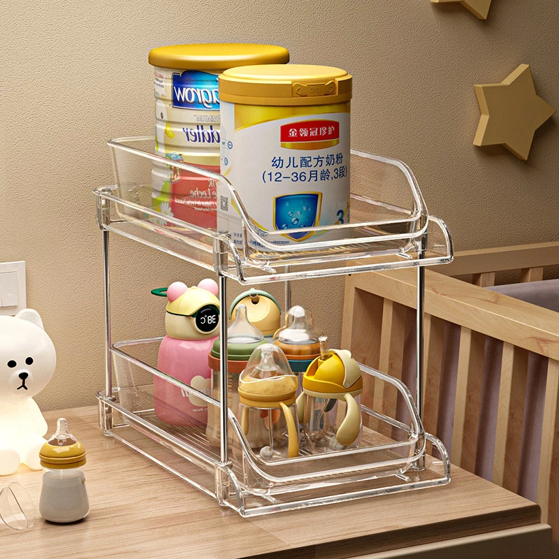 Baby Nursery Storage - ชั้นวางของสำหรับเด็ก 2 ชั้น แบบใส หลายชั้น สำหรับวางข้างเตียงในห้องเด็กอ่อน