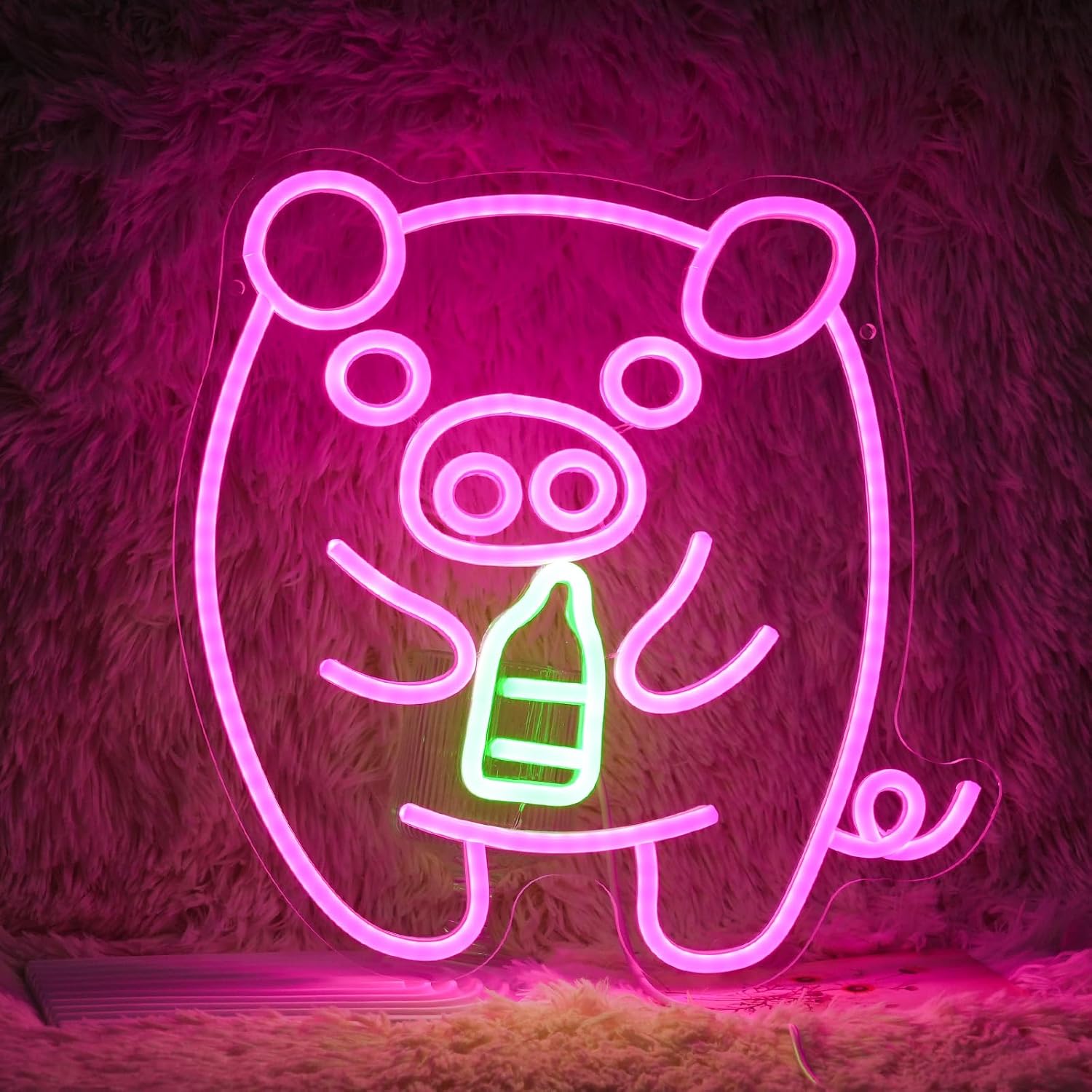 Baby Nursery Wall Lights - ป้ายไฟนีออนรูปขวดนมลูกหมู LED ปรับความสว่างได้ผ่าน USB สำหรับตกแต่งห้องเด็ก ห้องเนอสเซอรี่