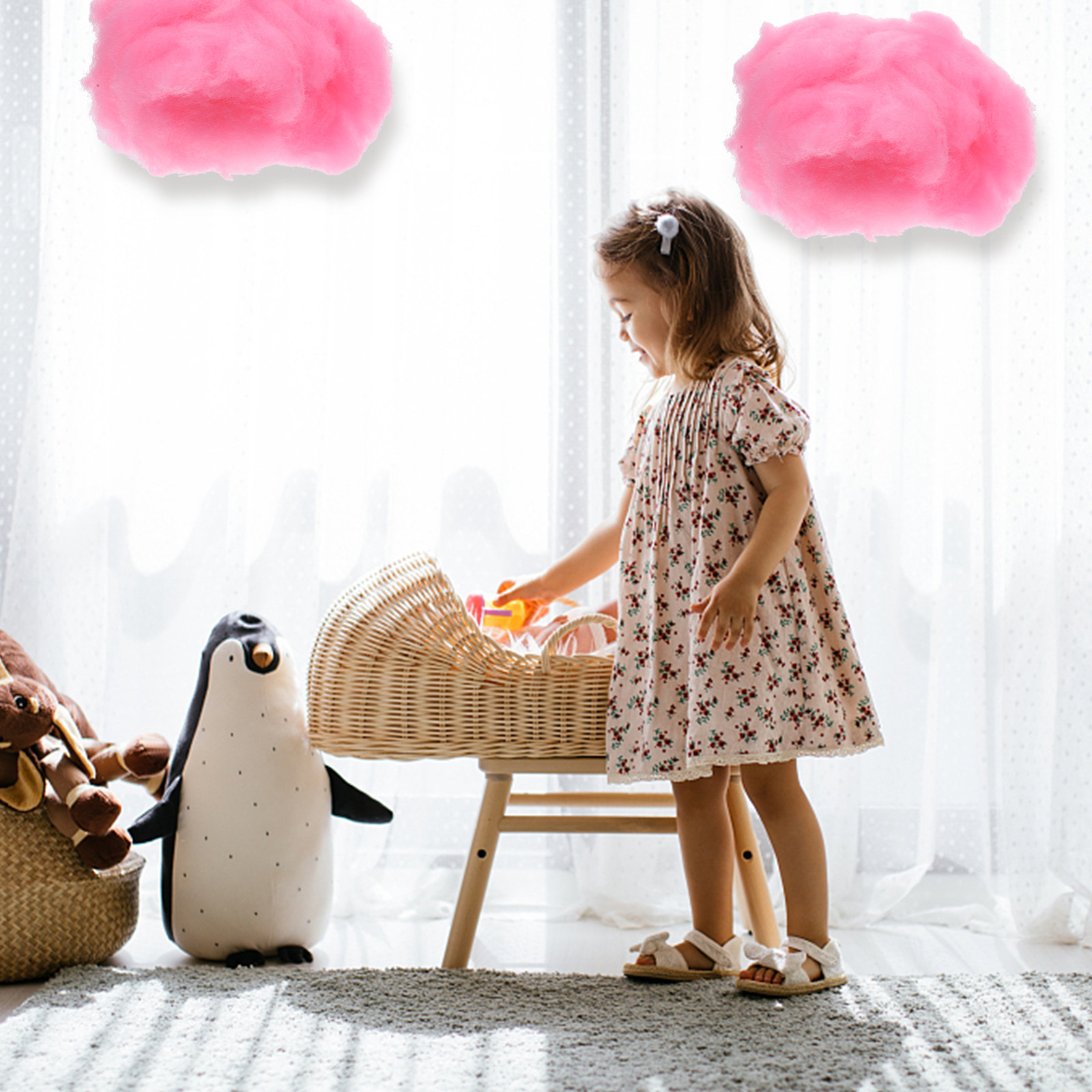 Baby Nursery Ornaments - ของตกแต่งรูปเมฆ 4 ชิ้น ทำจากผ้าฝ้าย สำหรับตกแต่งเพดานงานปาร์ตี้ ห้องเด็ก