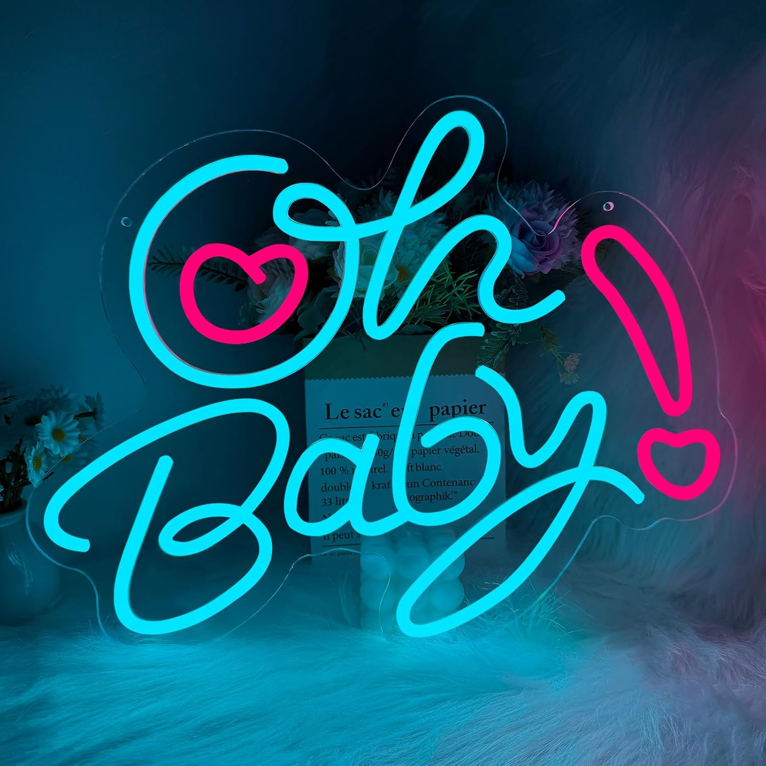 Baby Nursery Wall Lights - ป้ายไฟ LED รูปหัวใจ Oh Baby พร้อมสาย