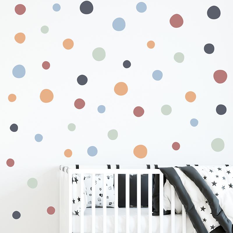 Baby Nursery Furniture Sets - 60 ชิ้น/เซ็ต Polka Dots รูปแบบวงกลมไม่สม่ําเสมอสติ๊กเกอร์ติดผนังสําหรับห้องเด็ก Baby