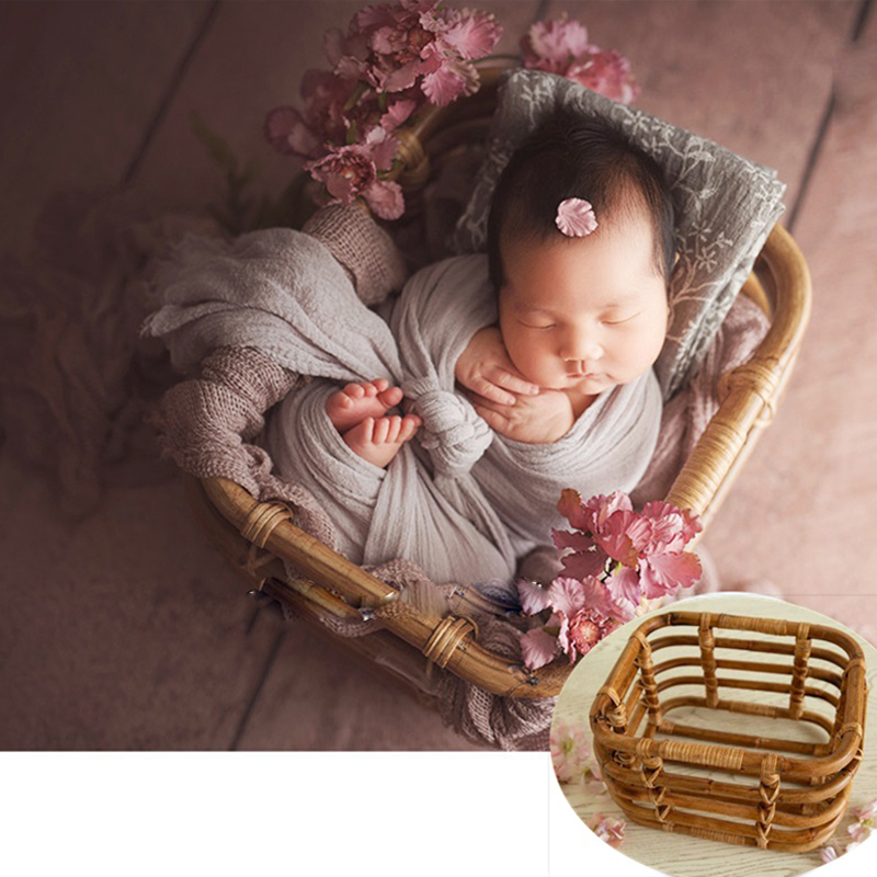 Baby Nursery Chair - อุปกรณ์ประกอบฉากการถ่ายภาพแรกเกิดผู้หญิงตะกร้าสานแบบย้อนยุคทำด้วยมือเก้าอี้ฉากหลังถ่ายภาพภาพเด็กทารกสตูดิโอ