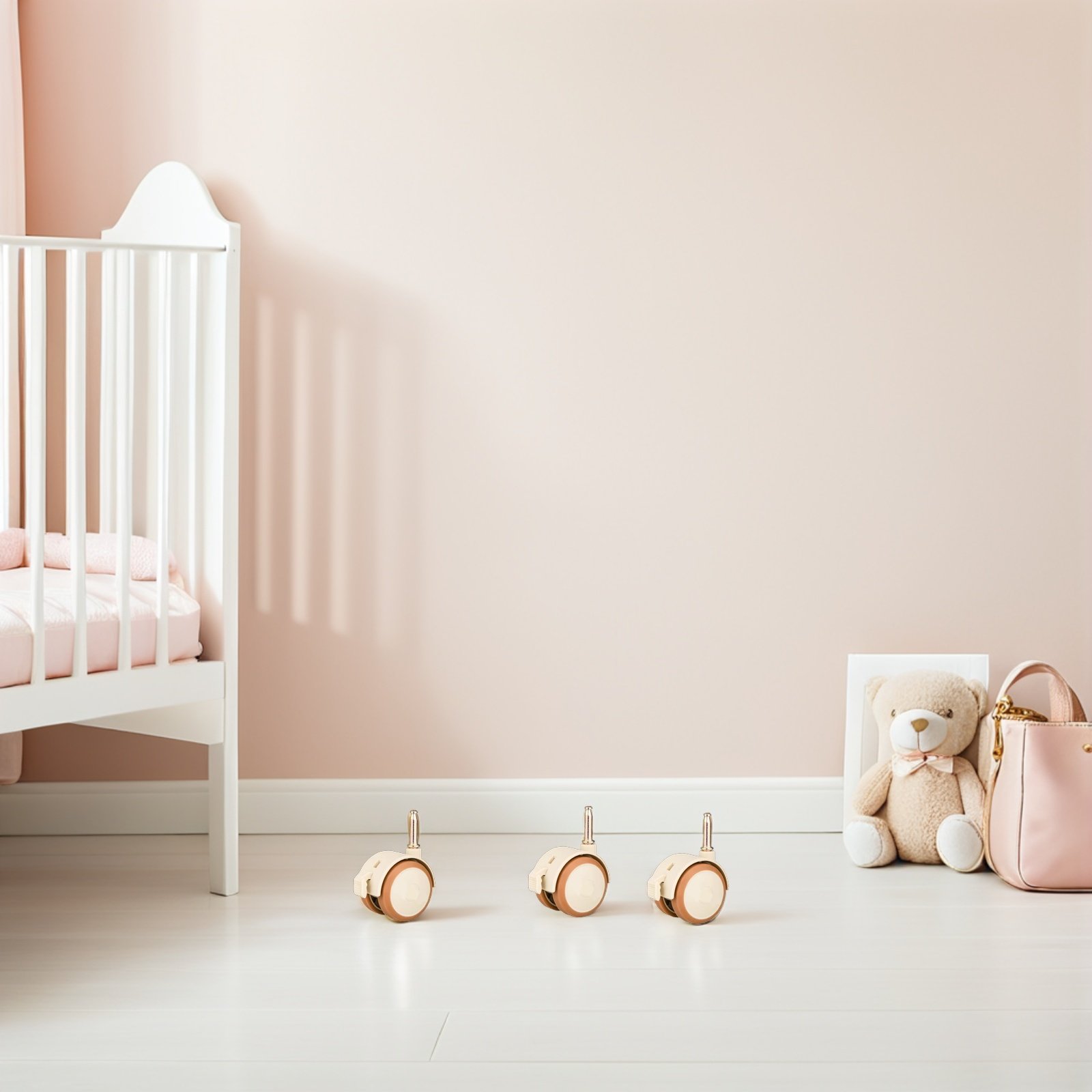 Baby Nursery Furniture Sets - ล้อเลื่อนสำหรับเตียงเด็ก 4 ชิ้น ล้อยางเงียบ หมุนได้ พร้อมระบบล็อกเบรก
