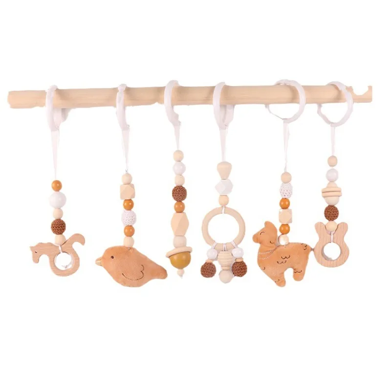 Baby Nursery Ornaments - 6 ชิ้นของเล่นเด็กไม้ Beech กิจกรรม Gym กรอบรถเข็นเด็กแขวนจี้ของเล่น