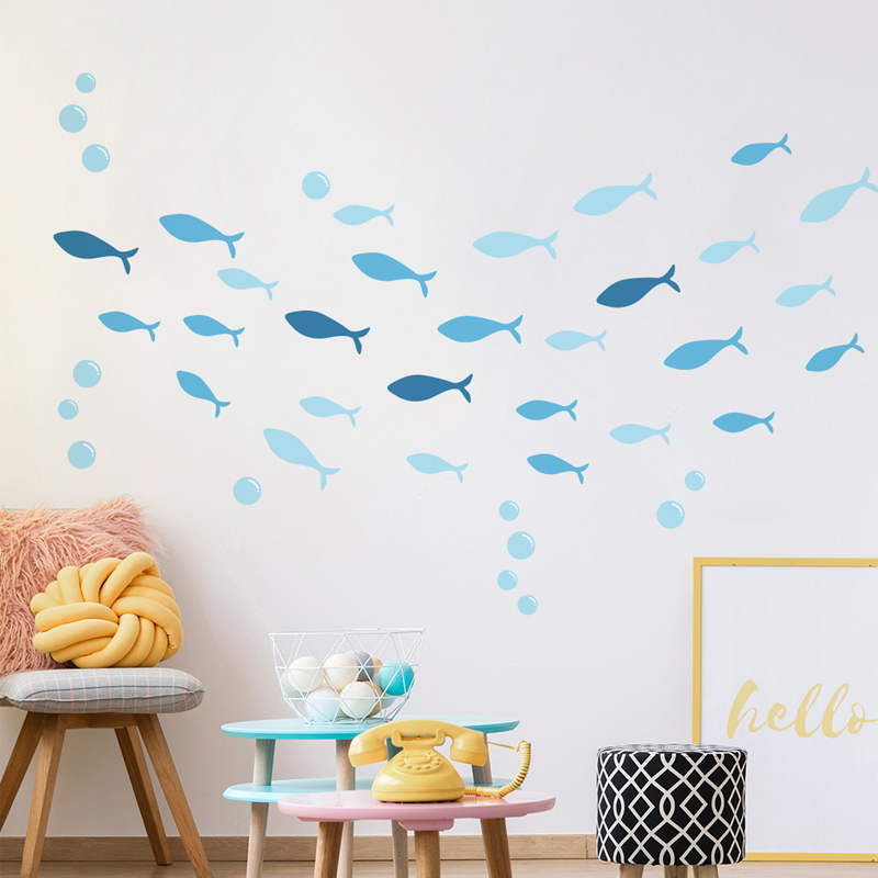 Baby Nursery Furniture Sets - 42 ชิ้น/เซ็ตปลาสีฟ้าไวนิลสติ๊กเกอร์ติดผนังสําหรับเด็กทารกห้องน้ําการ์ตูน DIY สติกเกอร์ Ocean Fish