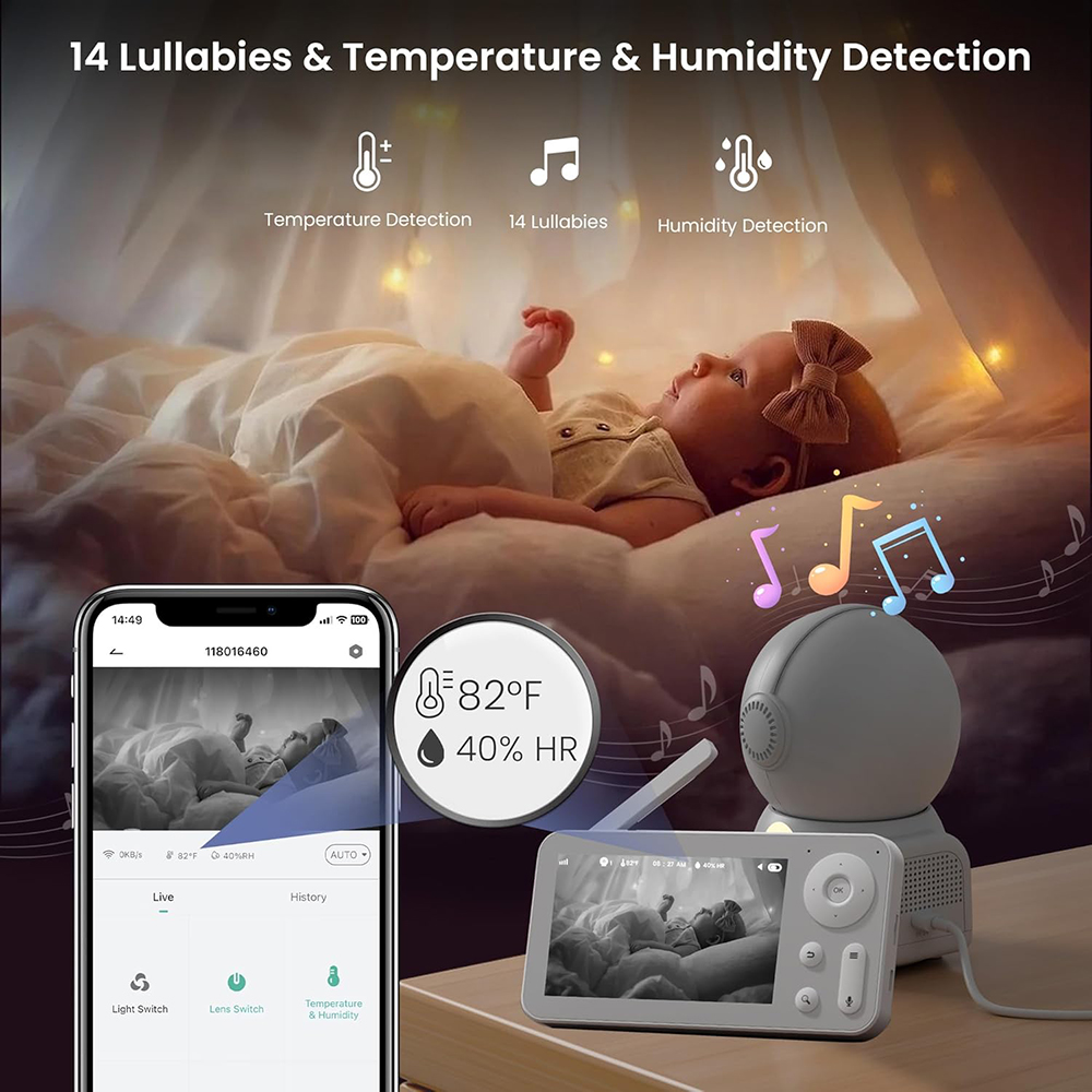 2K เครื่องเฝ้าดูเด็กพร้อมกล้อง - Baby Nursery Temperature บทวิจารณ์และราคา