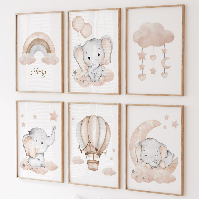 ช้างน่ารักร้อนบอลลูน Moon Rain - Baby Nursery Posters บทวิจารณ์และราคา