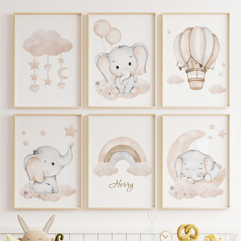 ช้างน่ารักร้อนบอลลูน Moon Rain - Baby Nursery Posters บทวิจารณ์และราคา